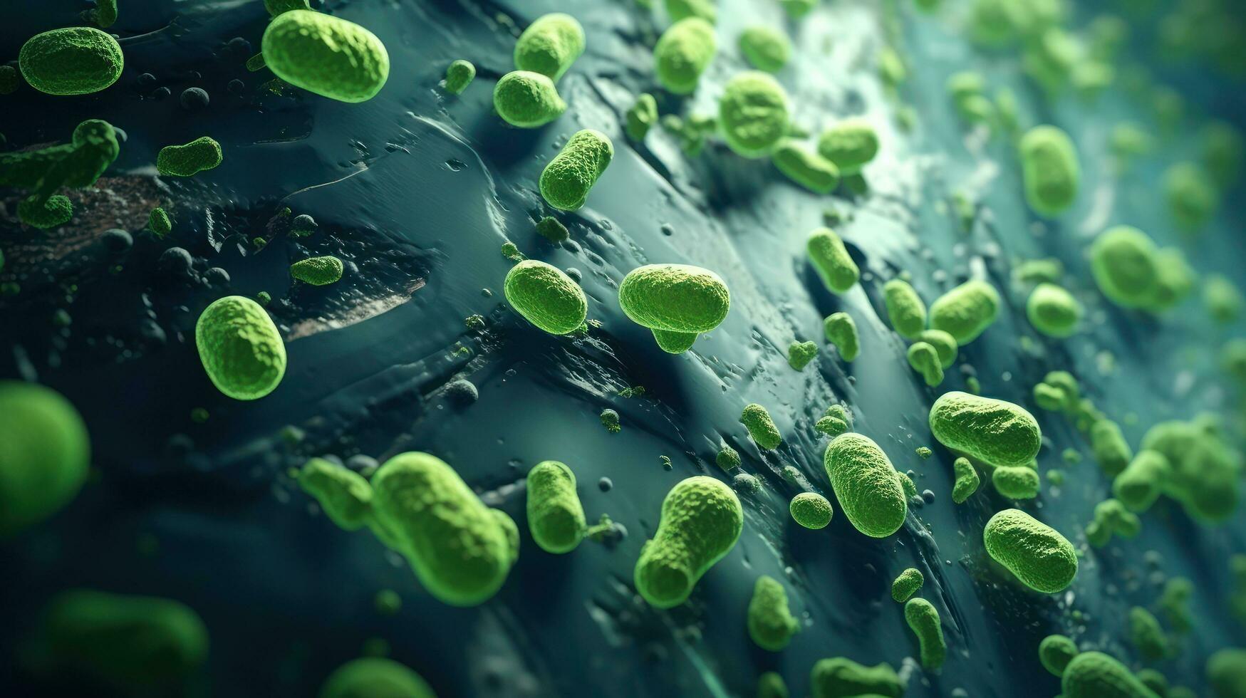 AI generated Close up of microscopic bacteria illustration. Scientific, Gut bacteria, Bacteria in digestive system photo