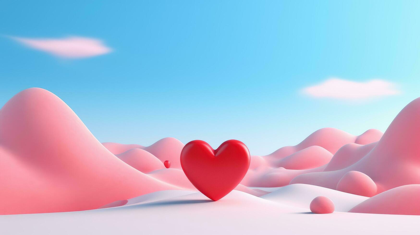 AI generated Red heart with cloudy blue sky background. Valentine's day sale banner, Happy valentines scene for products showcase photo