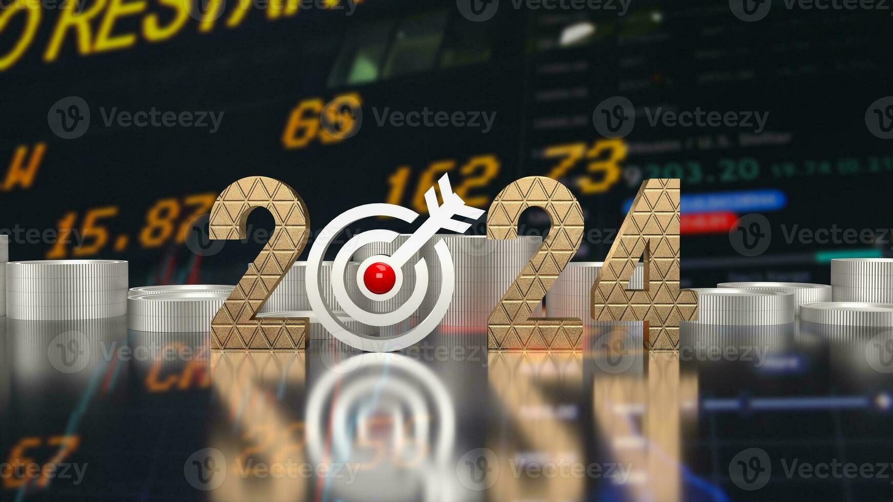The 2024 gold text and  target icon for Business concept 3d rendering. photo