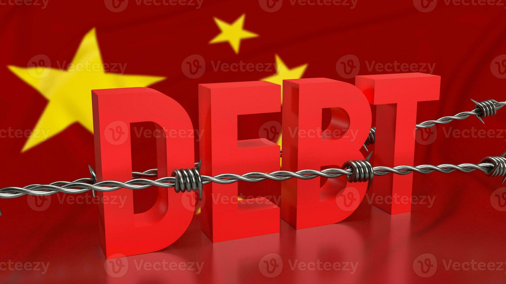 The debt on Chinese flag background for business concept 3d rendering. photo