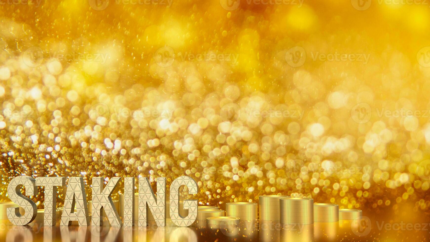 The staking text refers to the process of actively participating in a blockchain network  3d rendering. photo