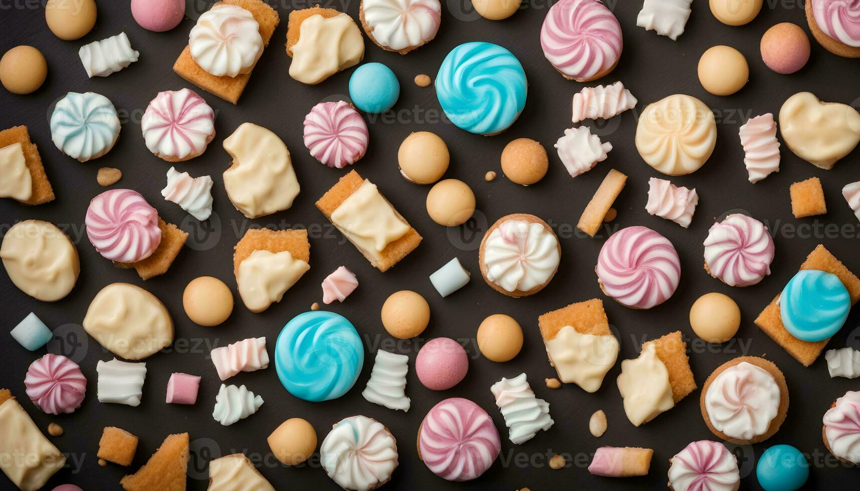AI generated colorful cookies and candies on a black background photo
