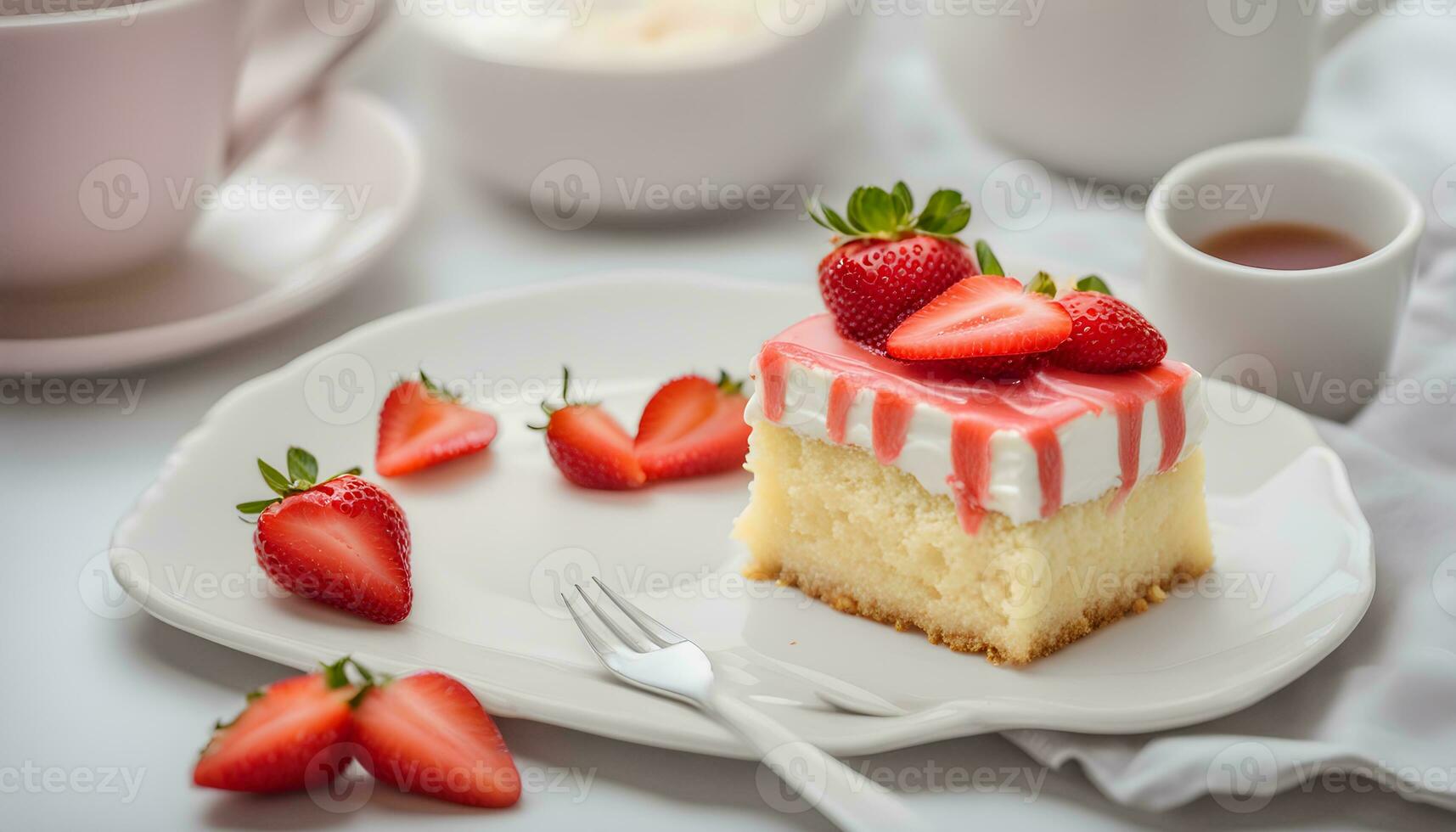 AI generated a piece of cake with strawberries on top photo