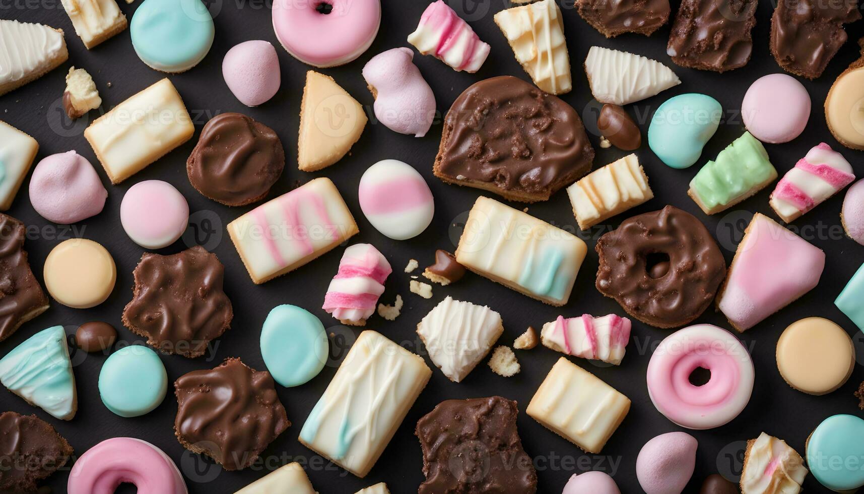 AI generated a variety of cookies and candy on a black background photo