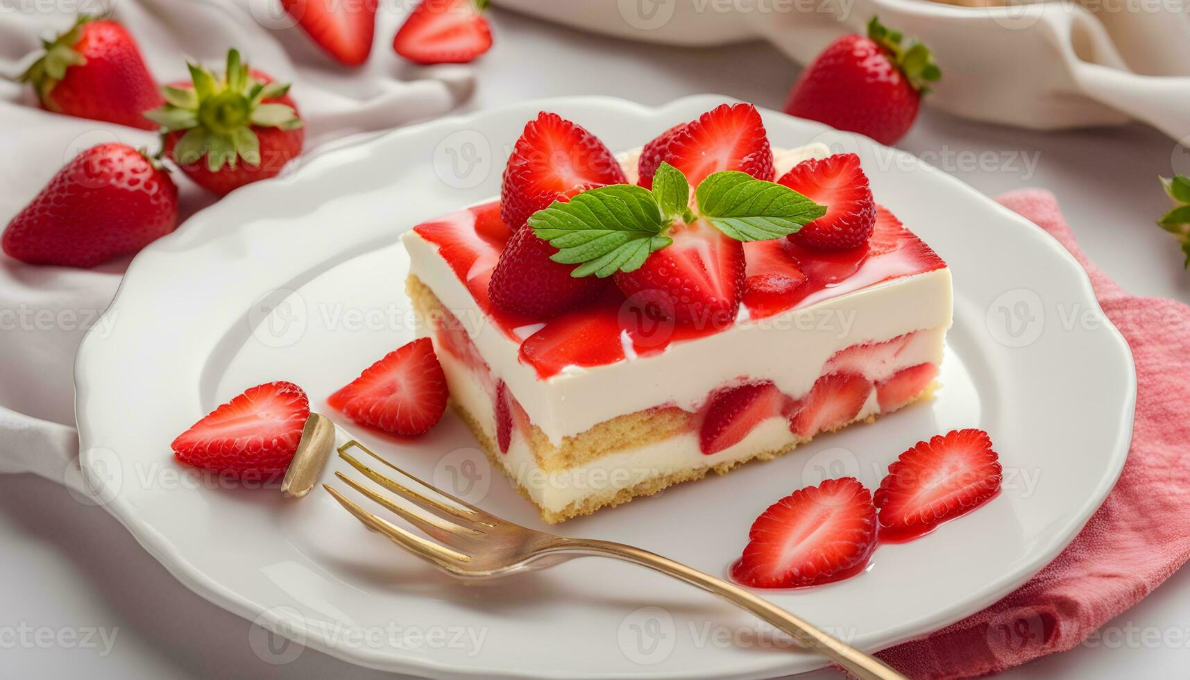 AI generated a piece of cake with strawberries on top photo