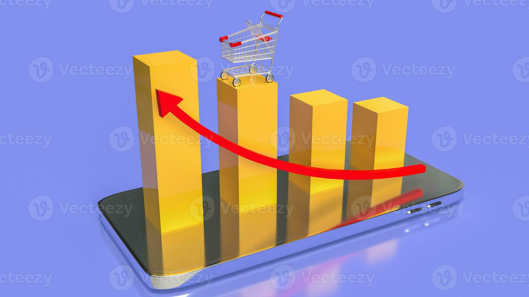 el súper mercado carro y gráfico negocio 3d representación. foto