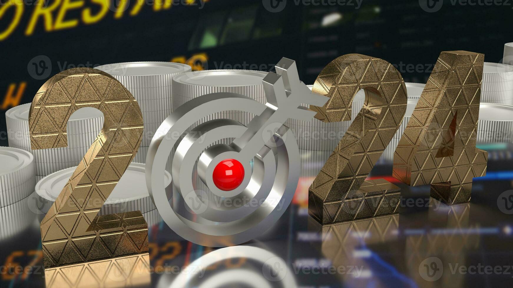 The 2024 gold text and  target icon for Business concept 3d rendering. photo