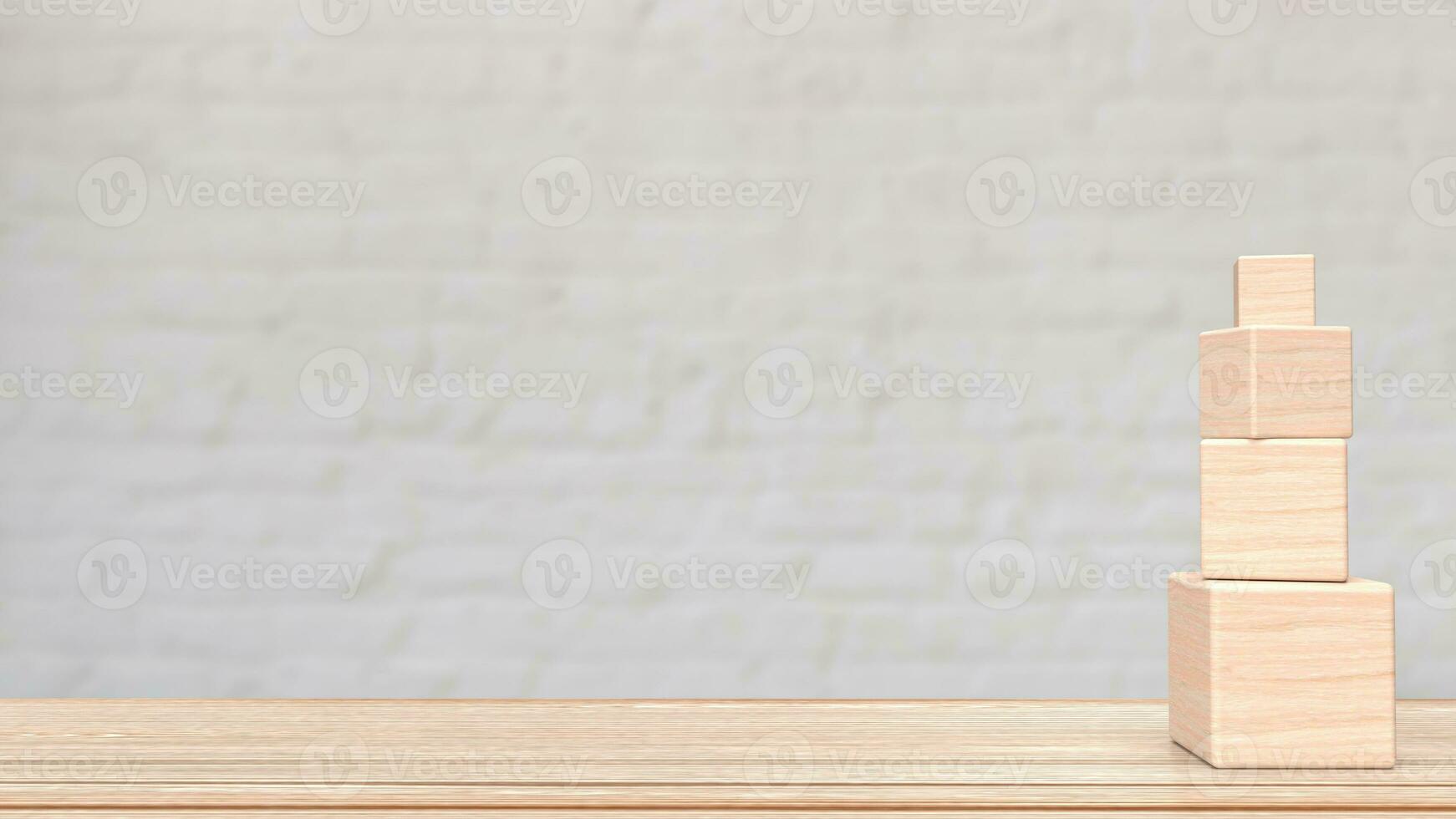 The wood cube on wood table for business concept 3d rendering. photo