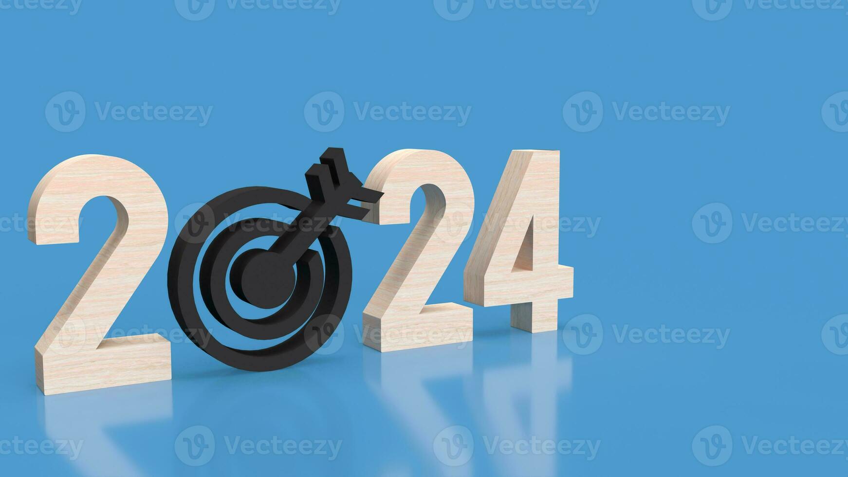 The 2024 wood text and  target icon for Business concept 3d rendering. photo