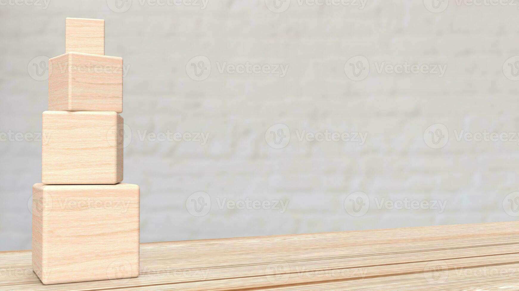 The wood cube on wood table for business concept 3d rendering. photo
