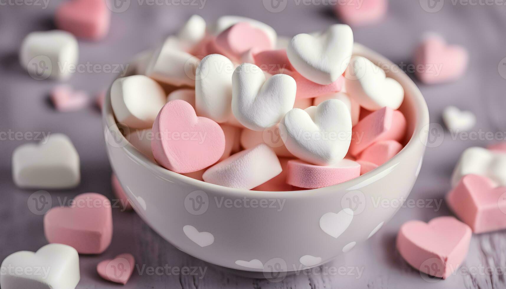 AI generated a bowl filled with marshmallows and hearts photo