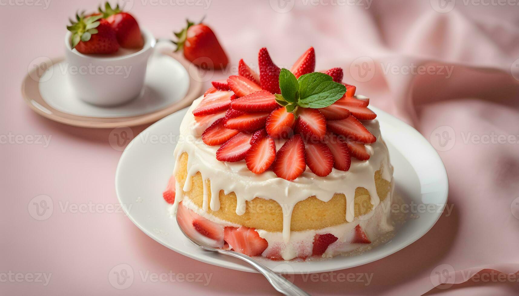 ai generado un fresa pastel con crema y fresas en un plato foto