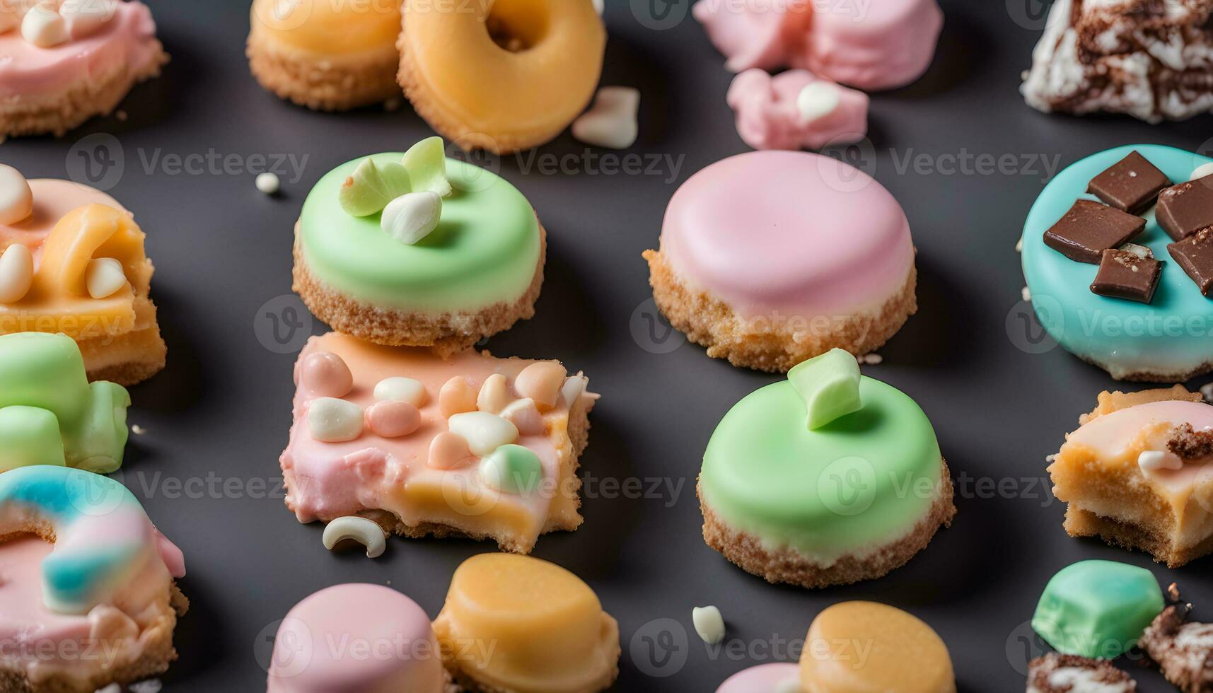 AI generated assorted pastries on a black background photo