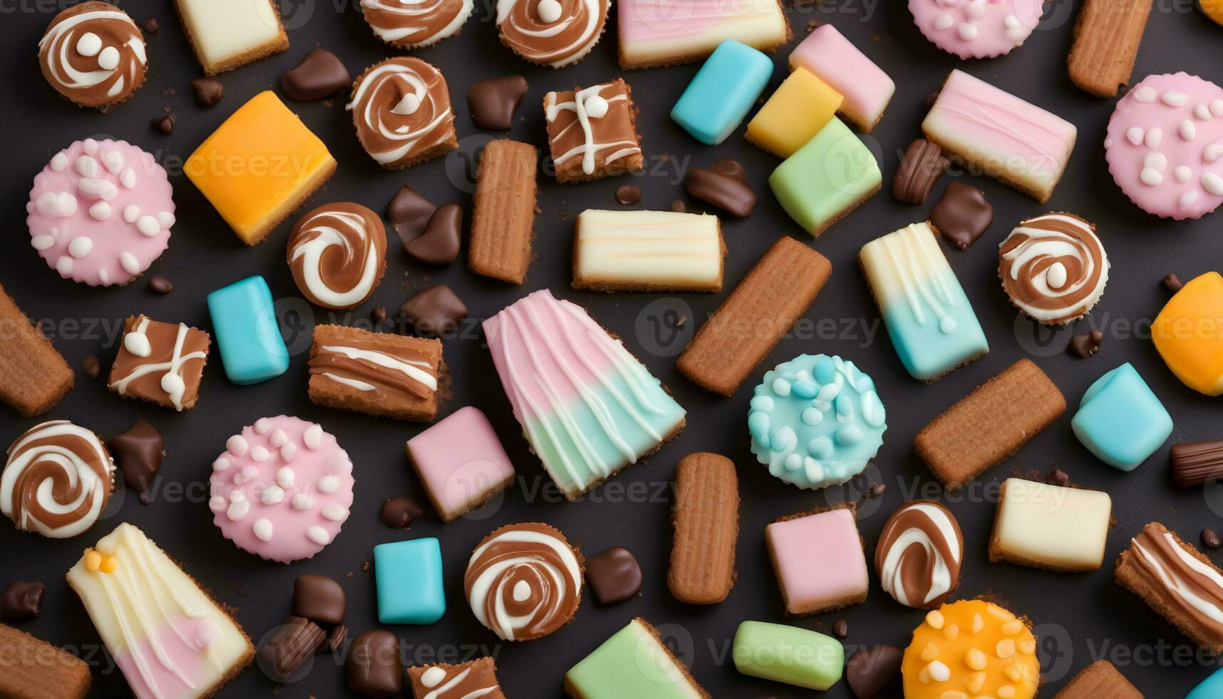 AI generated assorted cookies and pastries on a black background photo