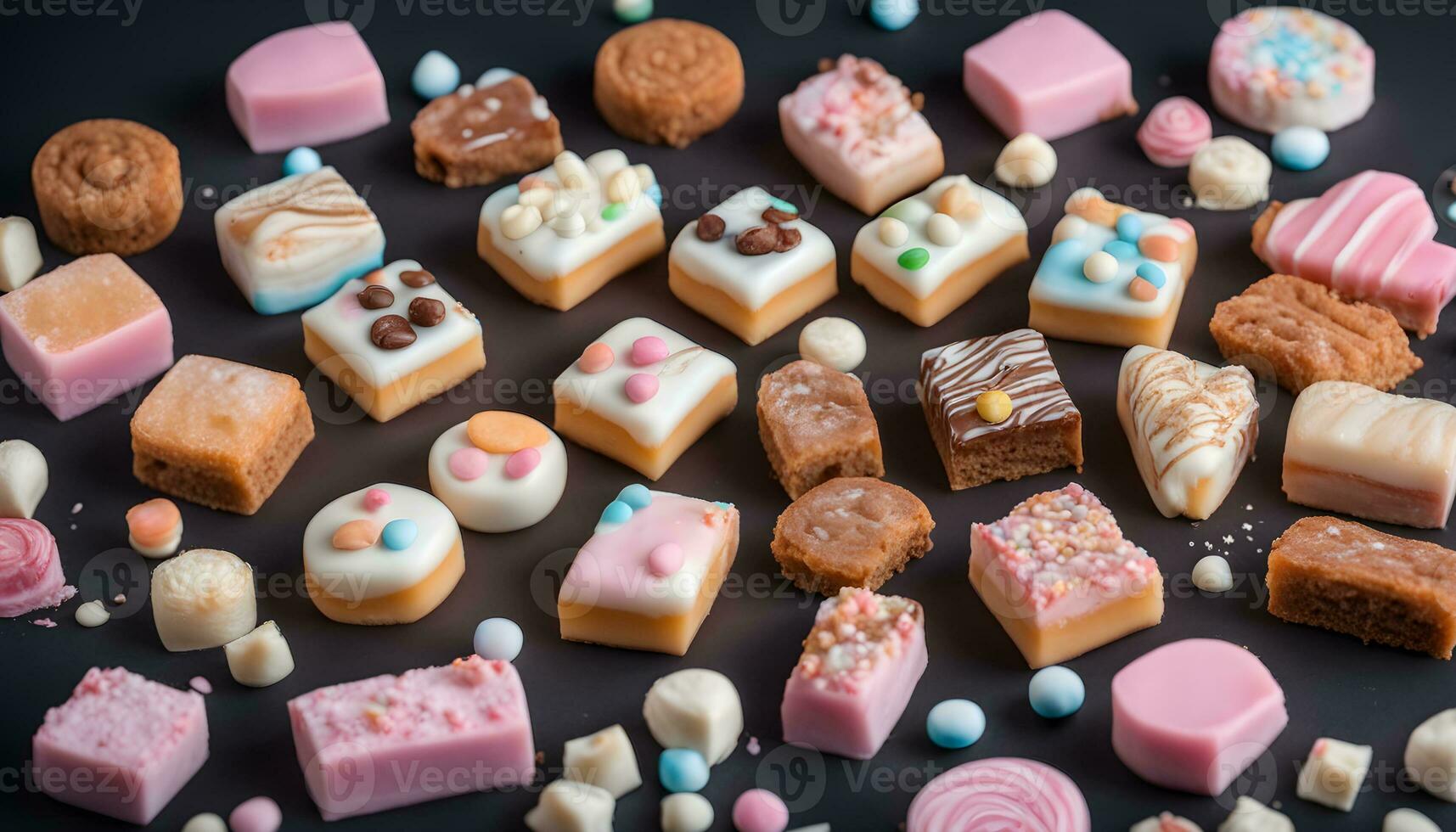 AI generated assorted chocolates on a black background photo