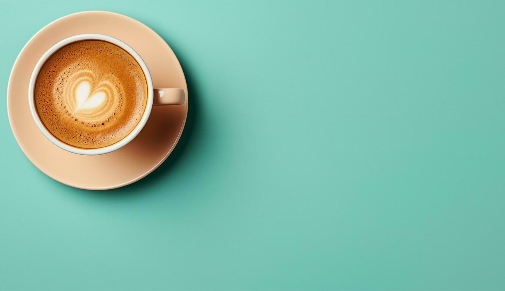 AI generated Cup of flat lay coffee on the table with tulip background photo