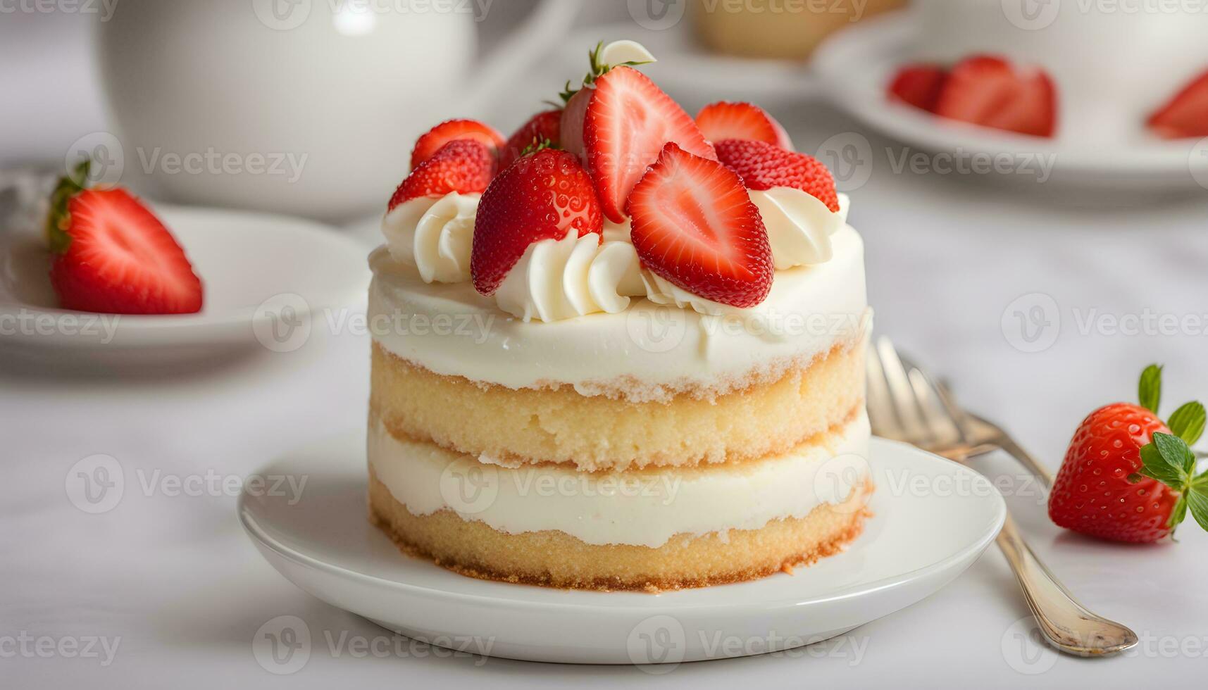 AI generated a small cake with strawberries on top photo