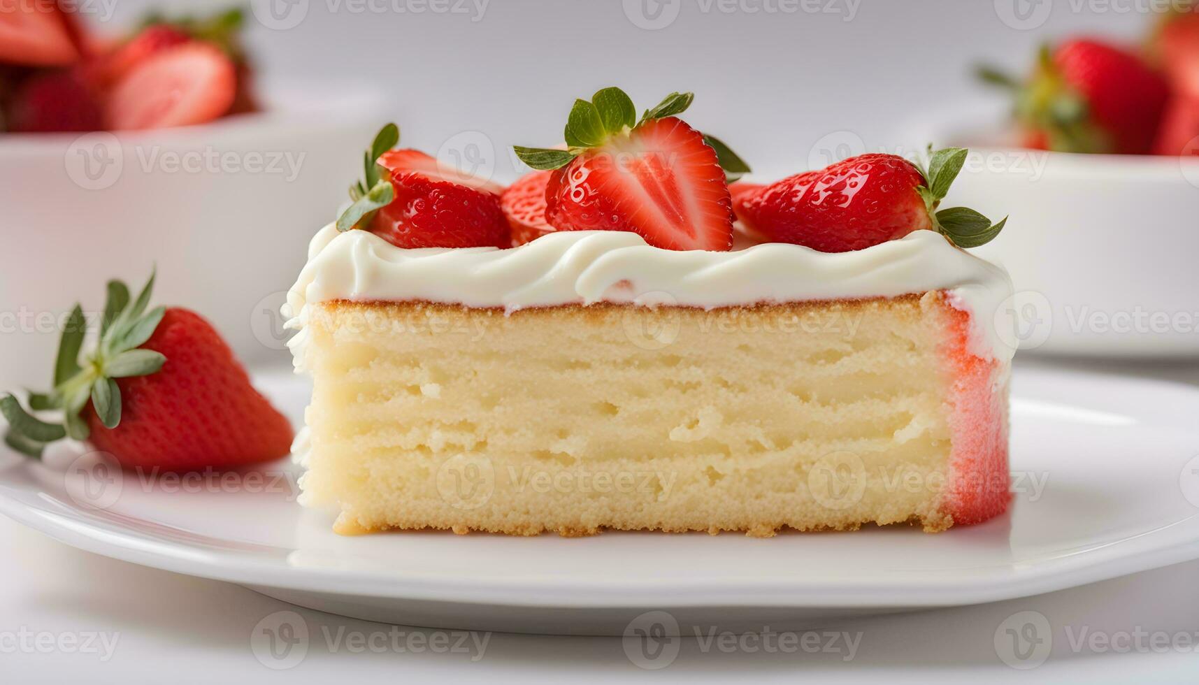 AI generated a slice of cake with strawberries on a plate photo