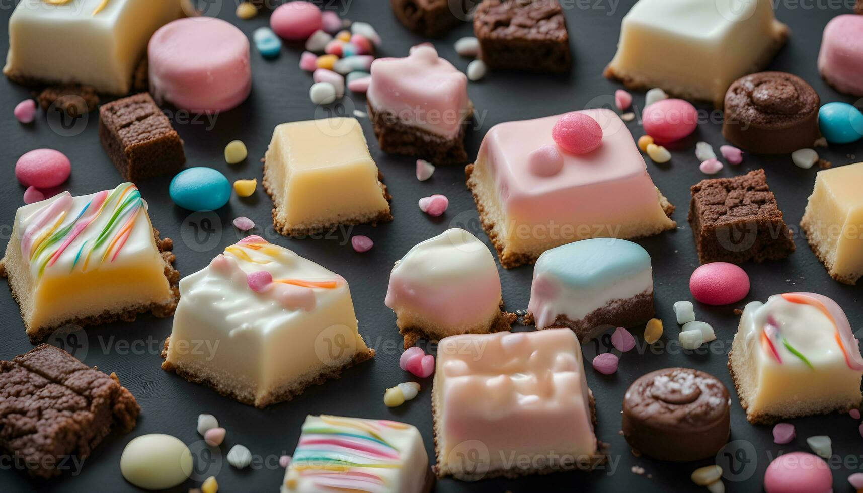 AI generated assortment of chocolate and candy on a black background photo