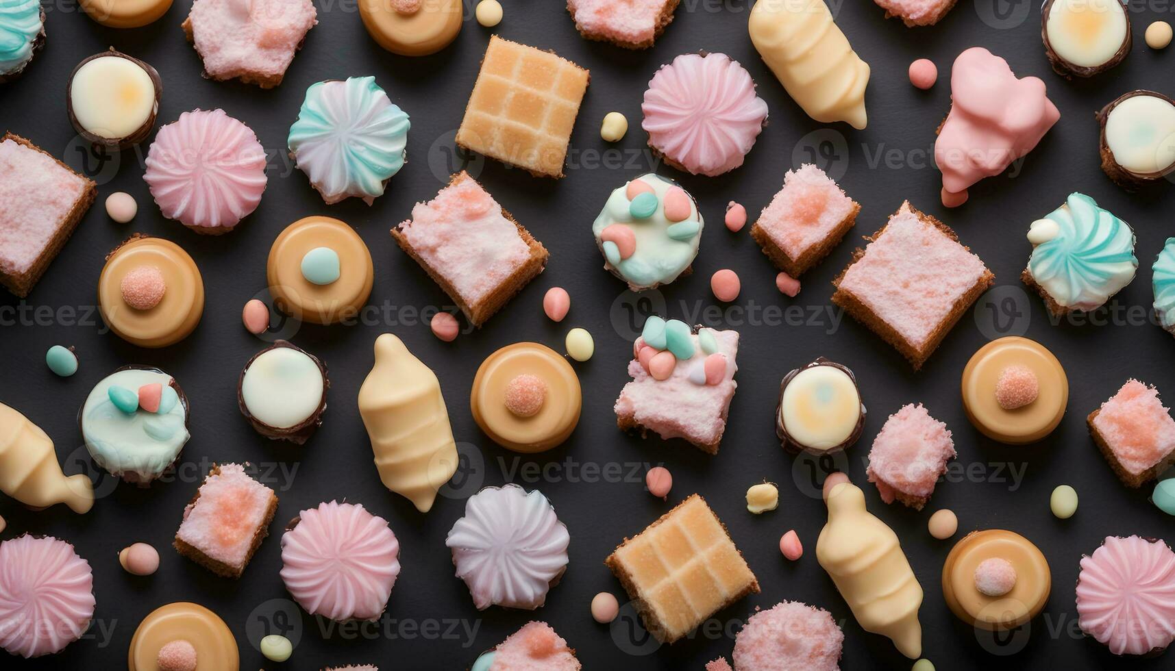 AI generated pastry background with different pastries photo