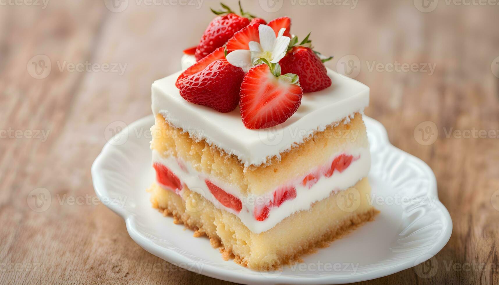 AI generated a piece of cake with strawberries on top photo