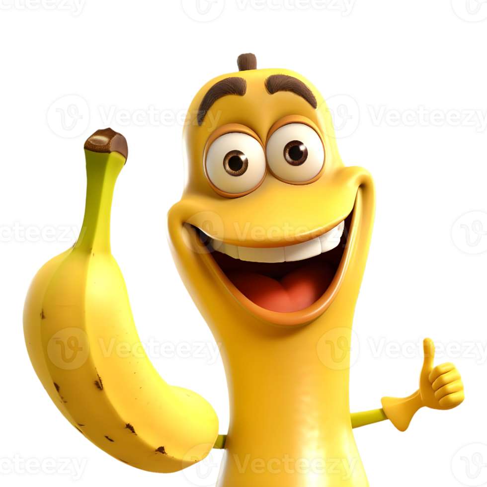 ai generato divertente Banana cartone animato su trasparente sfondo - ai generato png