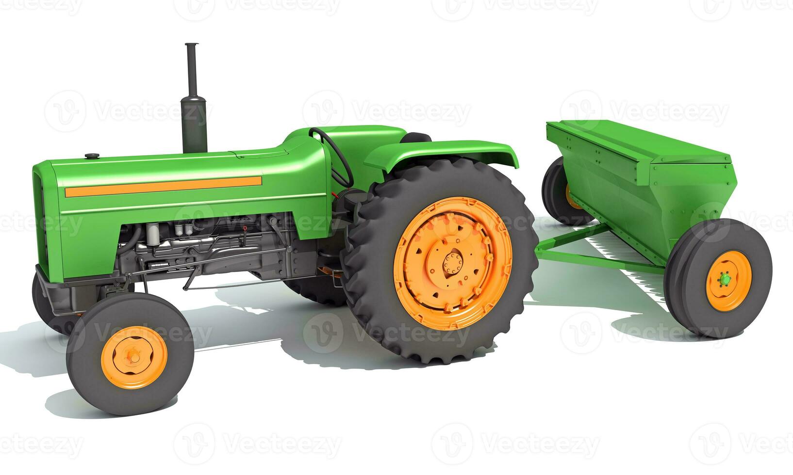 granja tractor con arrastrado Dto grada 3d representación en blanco antecedentes foto