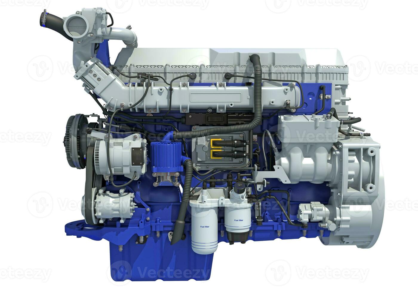 Truck engine 3D rendering on white background photo