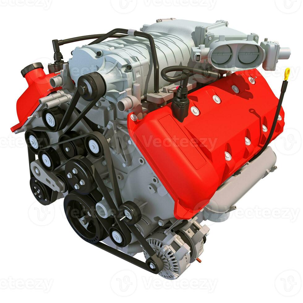 V8 Car Engine 3D rendering on white background photo