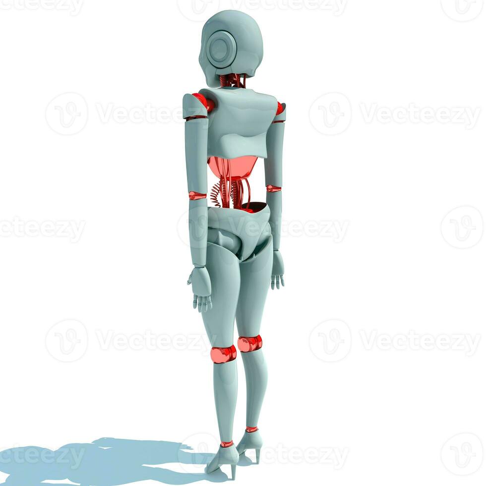 Female Robot 3D rendering on white background photo