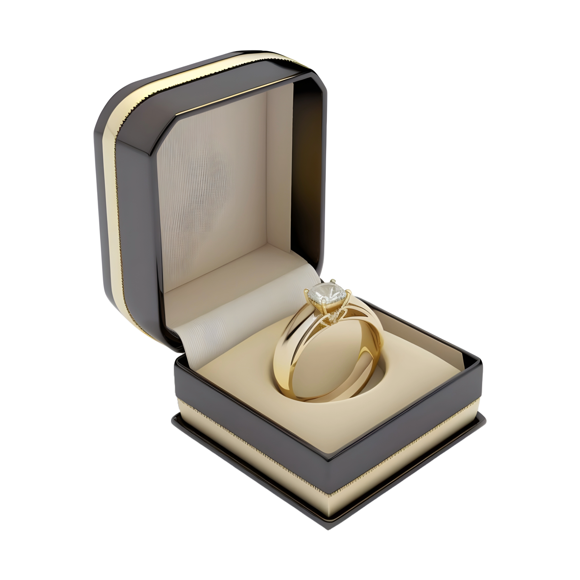 AI generated Couple Engagement Ring in a Box on Transparent background