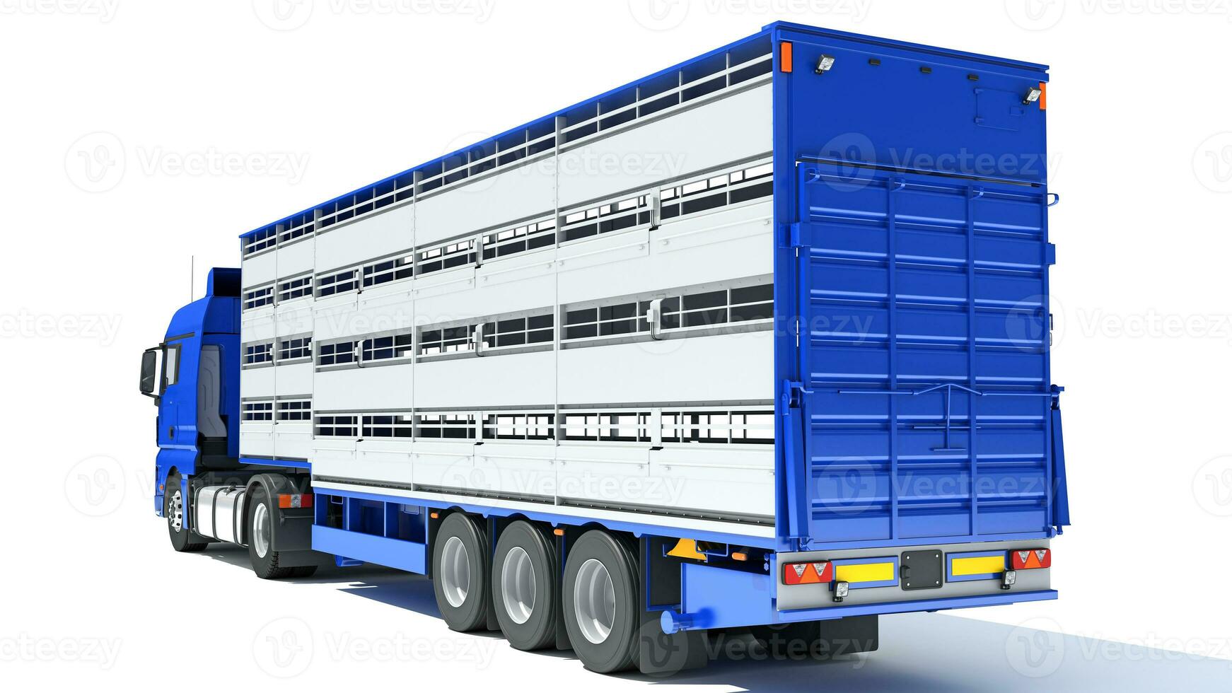 Truck with Animal Transporter Trailer 3D rendering on white background photo