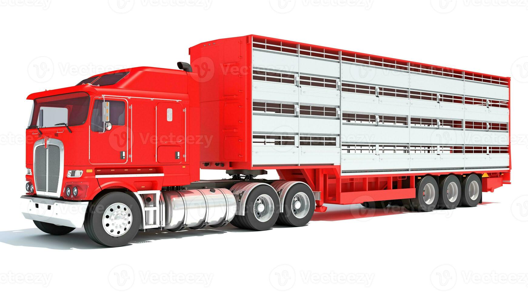 Truck with Cattle Animal Transporter Trailer 3D rendering on white background photo
