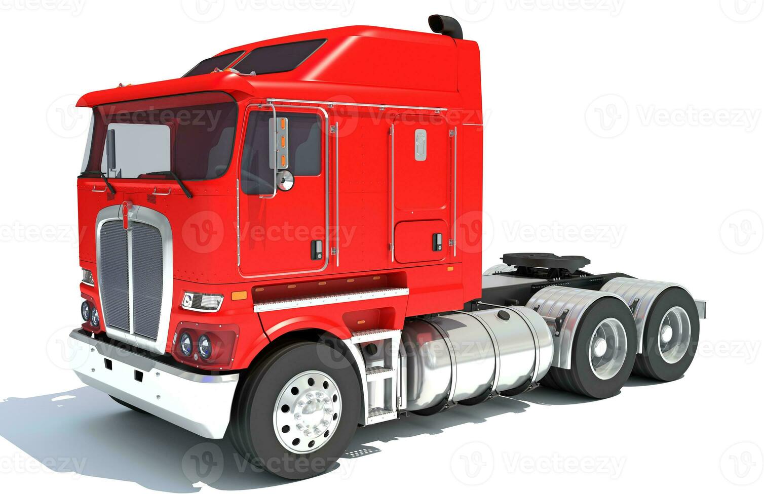 Red Semi Truck 3D rendering on white background photo