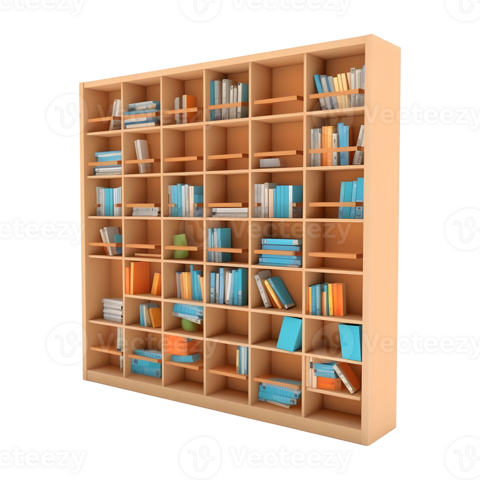ai gegenereerd 3d renderen van een boeken kast Aan transparant achtergrond - ai gegenereerd png