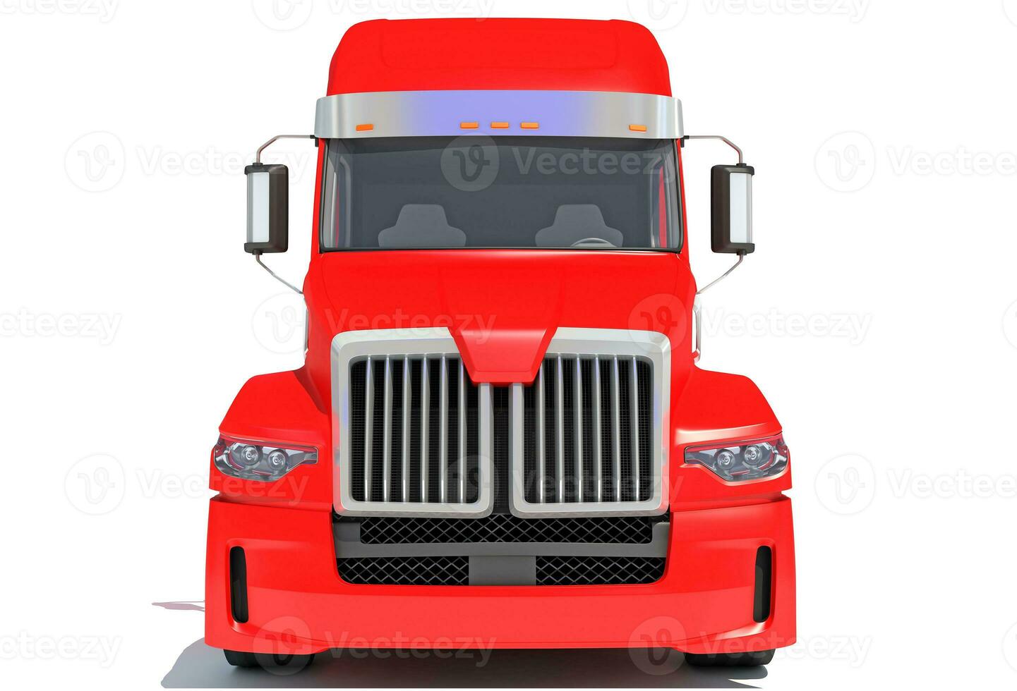 Red Semi Truck 3D rendering on white background photo