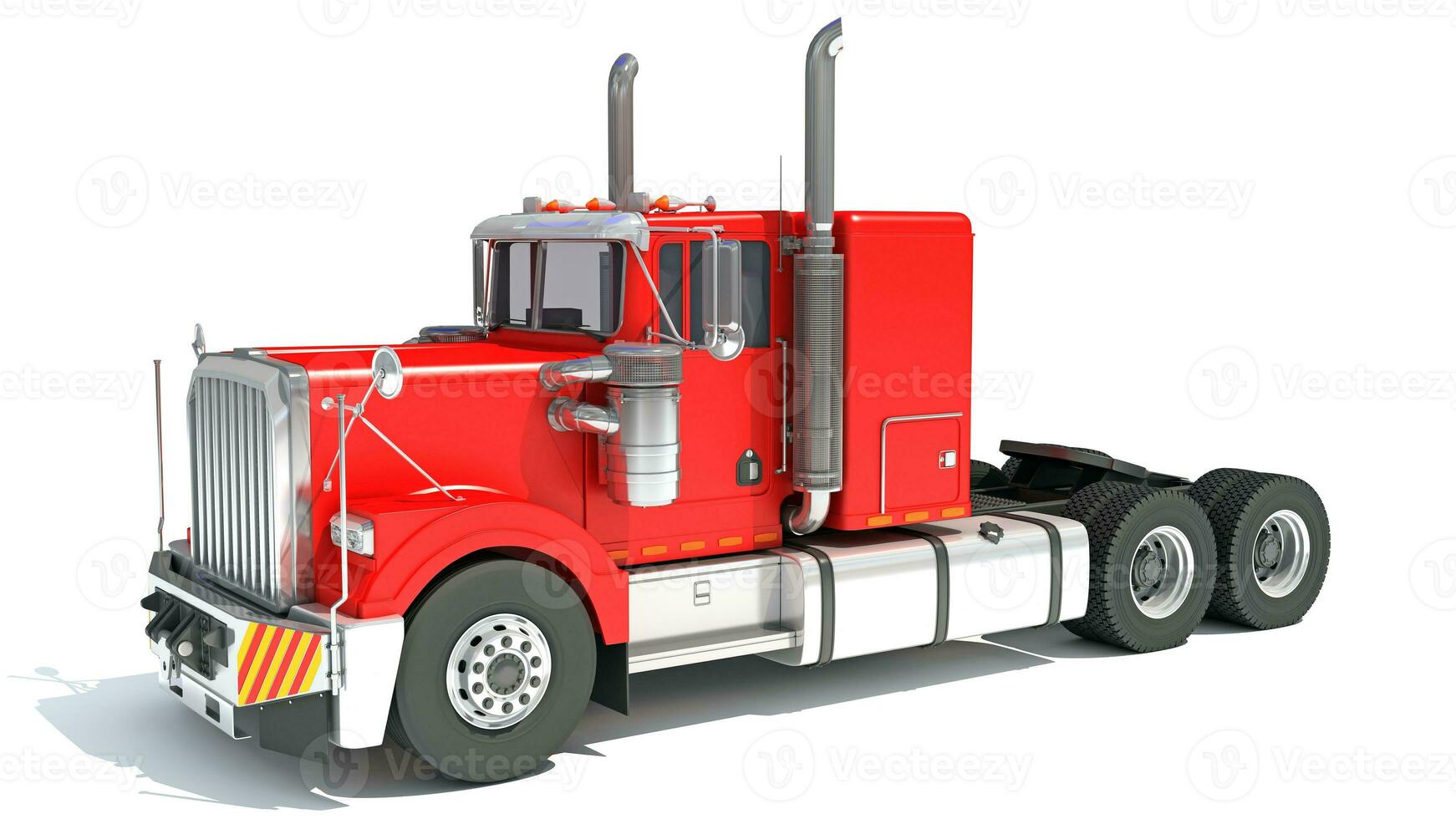 Red Semi Truck 3D rendering on white background photo