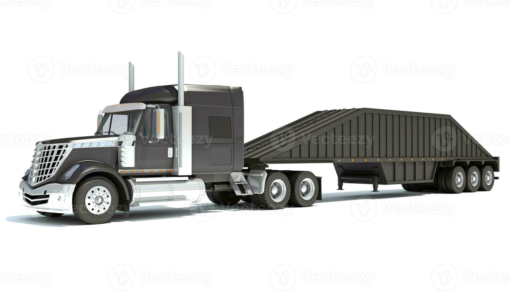 Semi Truck with Tipper Trailer 3D rendering on white background photo