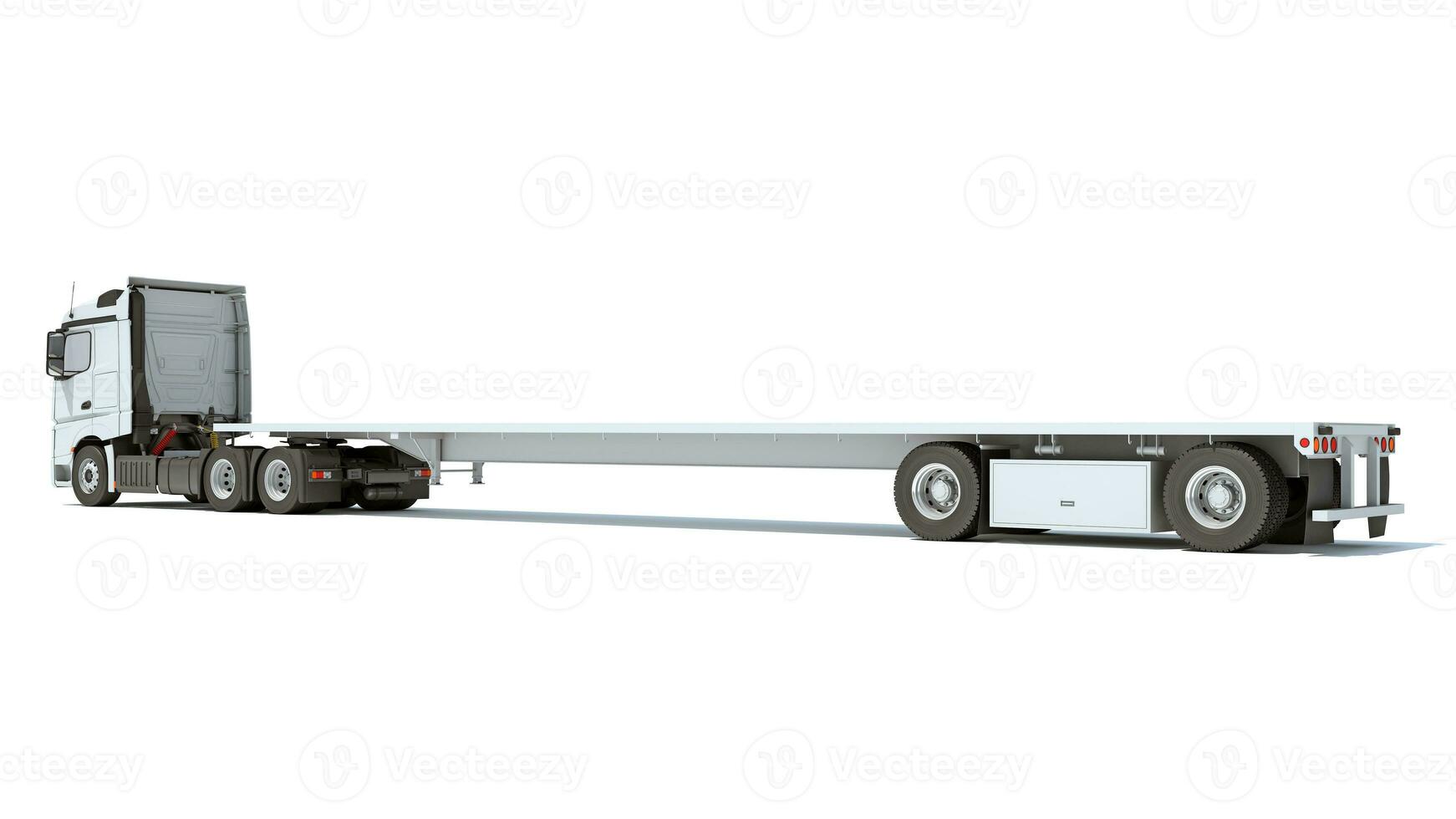 Semi Truck with Lowboy Platform Trailer 3D rendering on white background photo