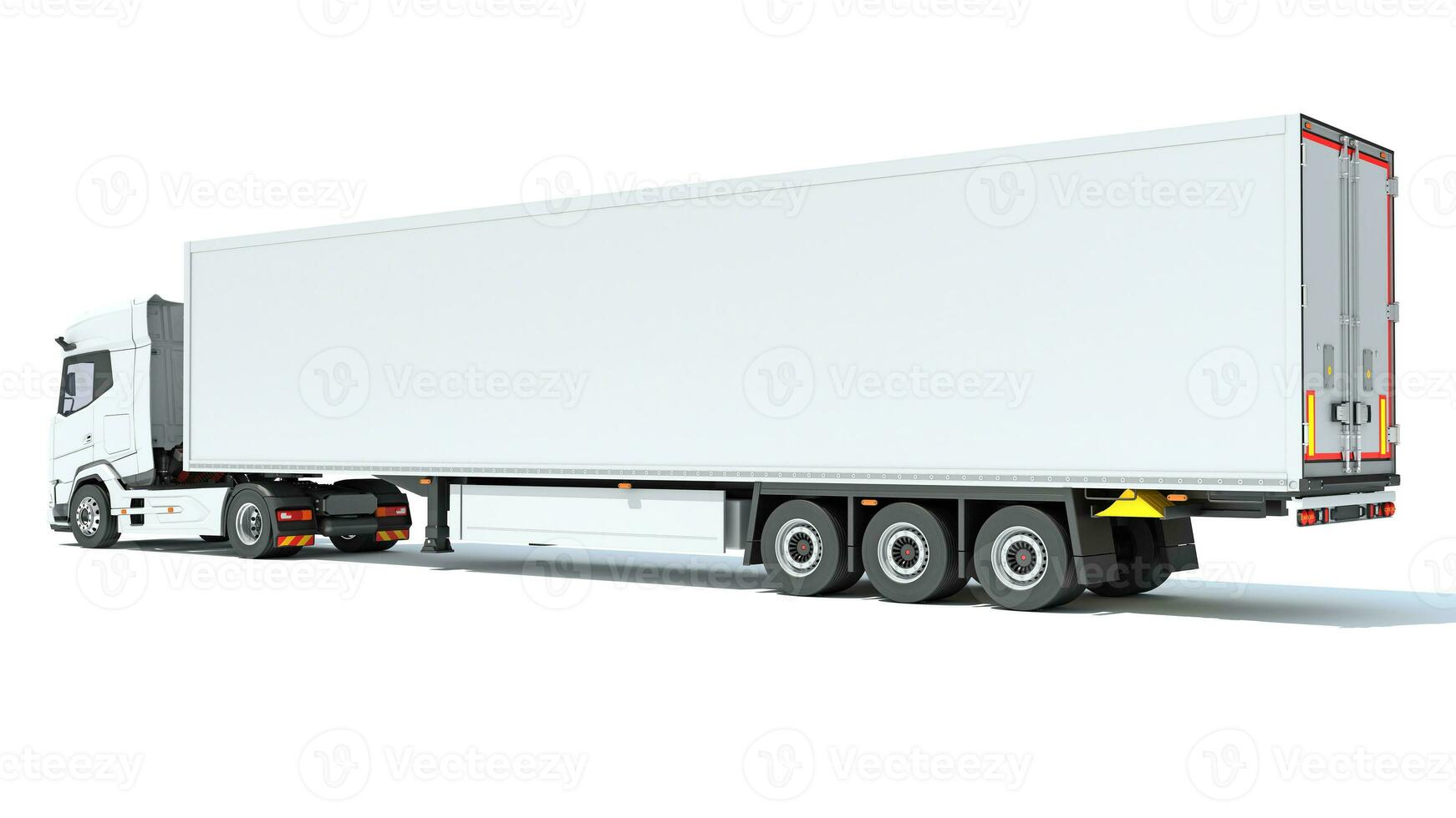 Truck with Reefer Refrigerator Trailer 3D rendering on white background photo