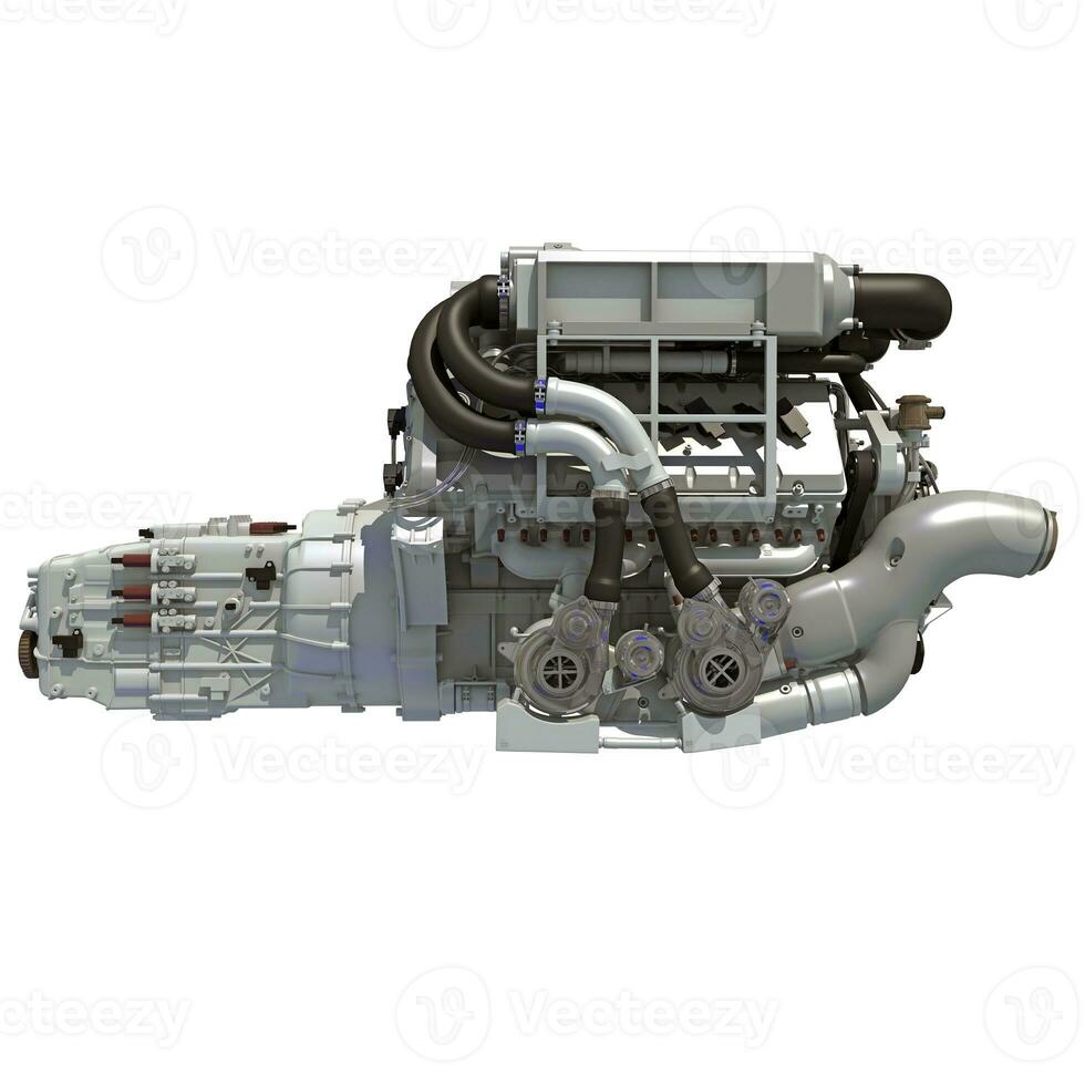 V16 Engine 3D rendering on white background photo