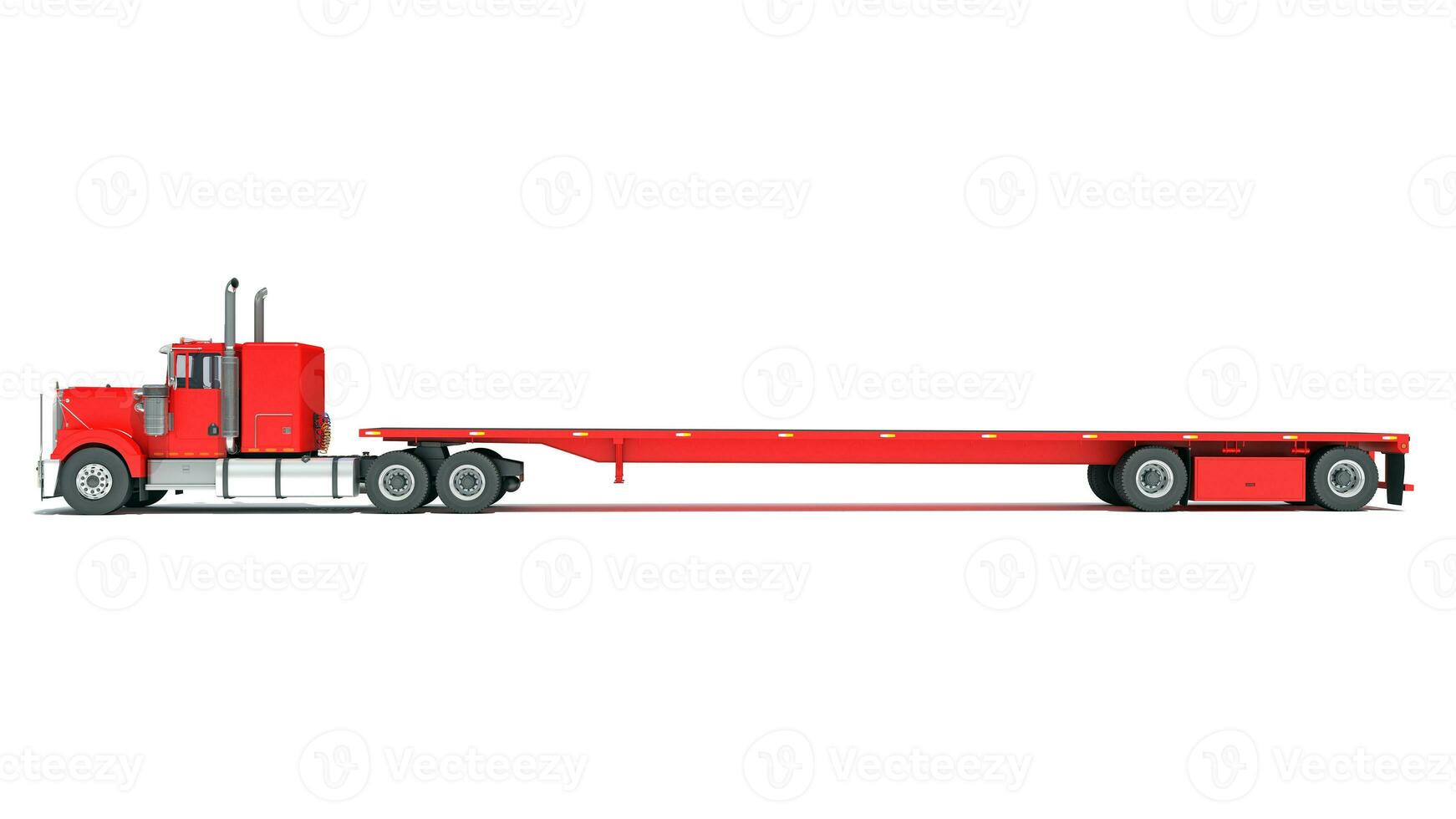 Heavy Truck with Flatbed Trailer 3D rendering on white background photo