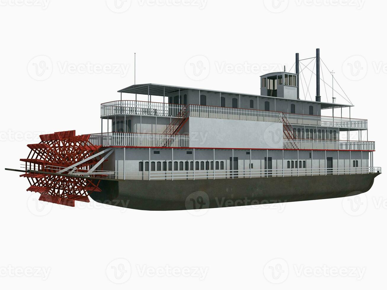 Historic Paddle Steamer River Boat 3D rendering on white background photo