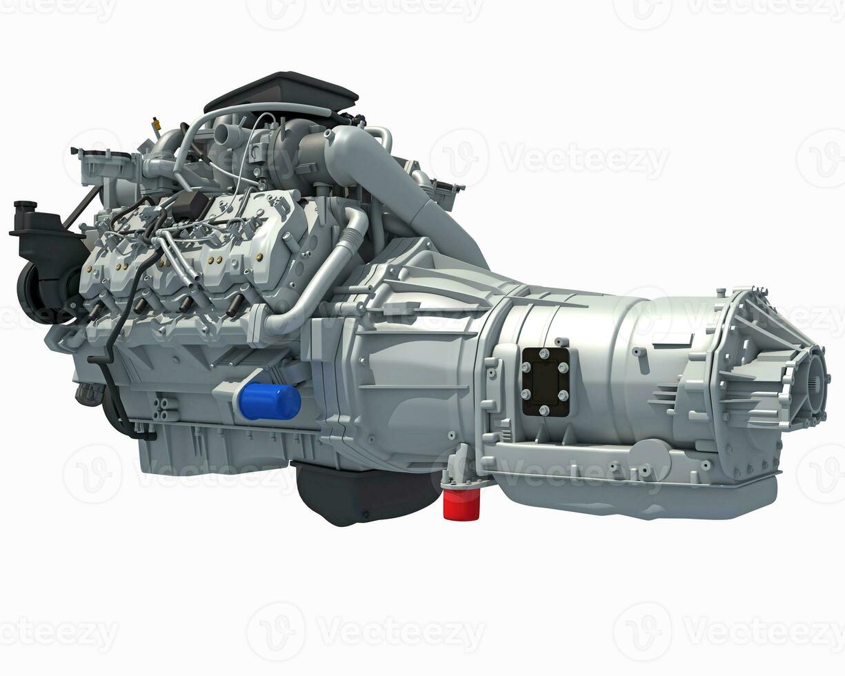 V8 Car Engine 3D rendering on white background photo