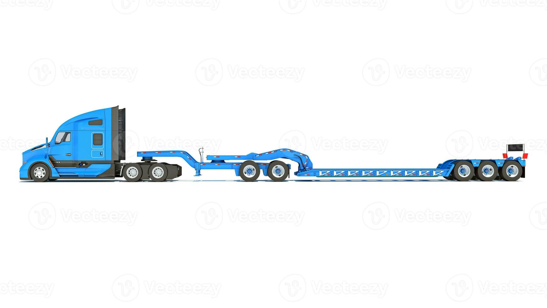 Truck with flatbed trailer 3D rendering on white background photo