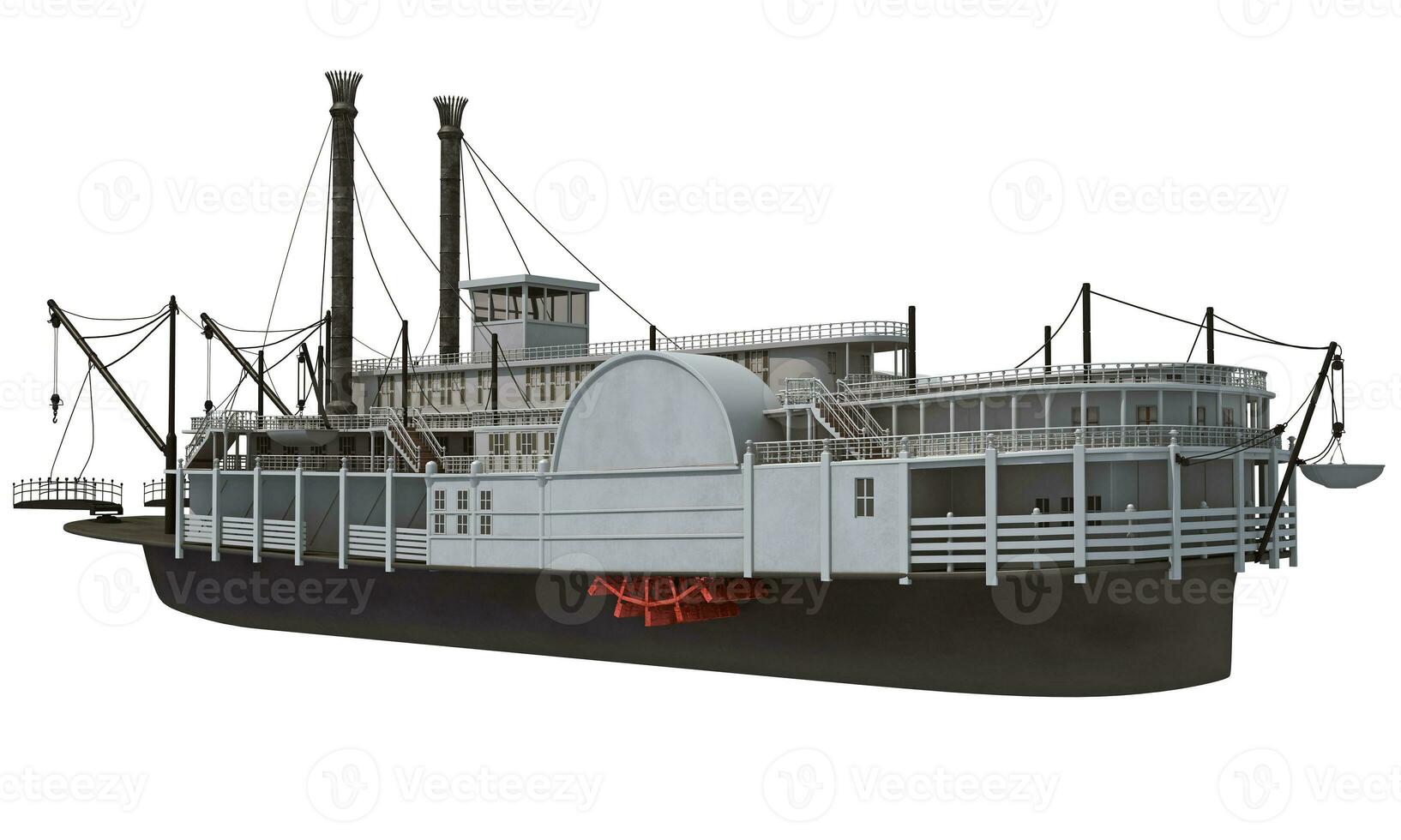 Paddle Steamer River Boat 3D rendering on white background photo