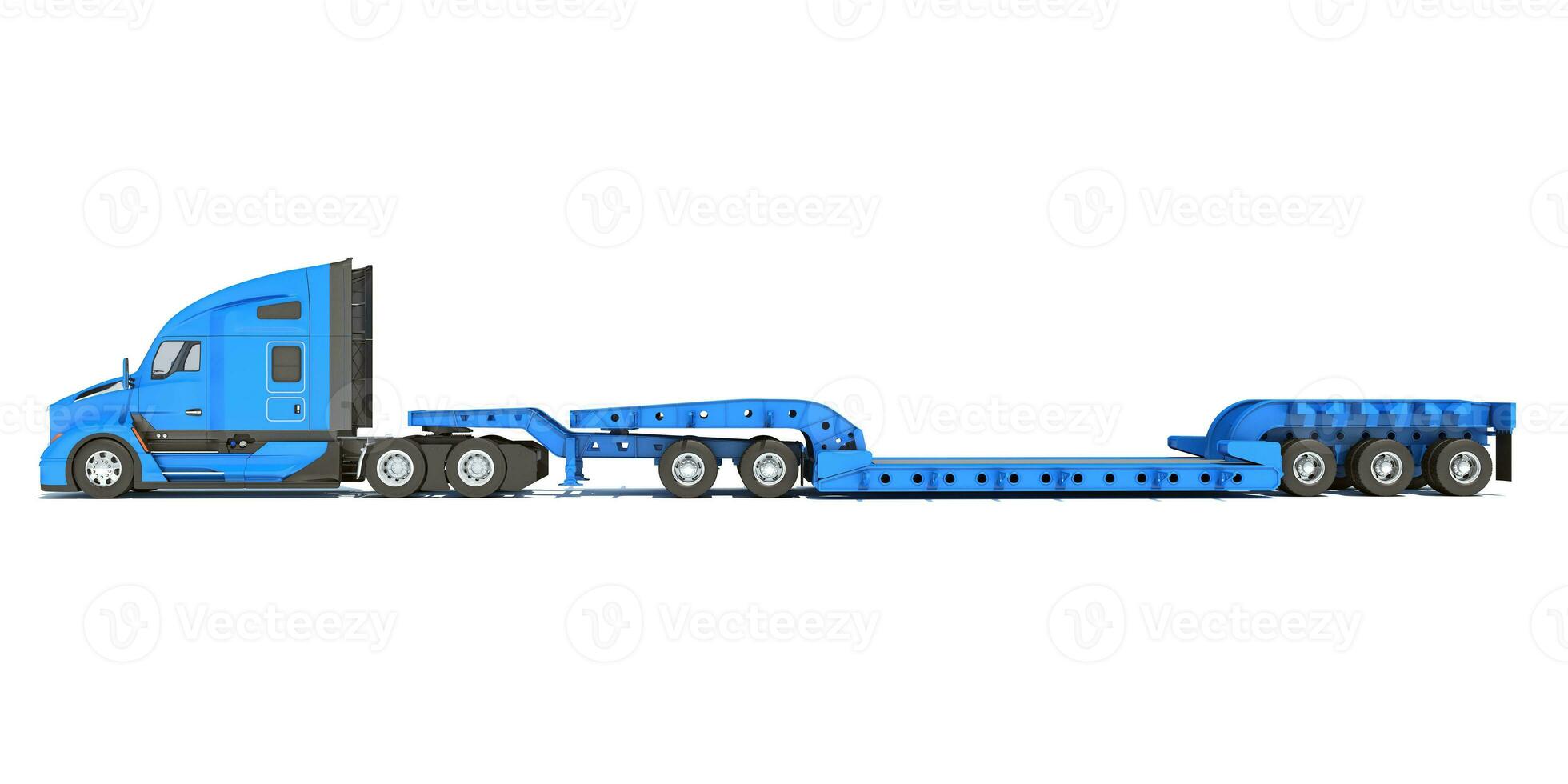 White Truck with Lowboy Trailer 3D rendering photo