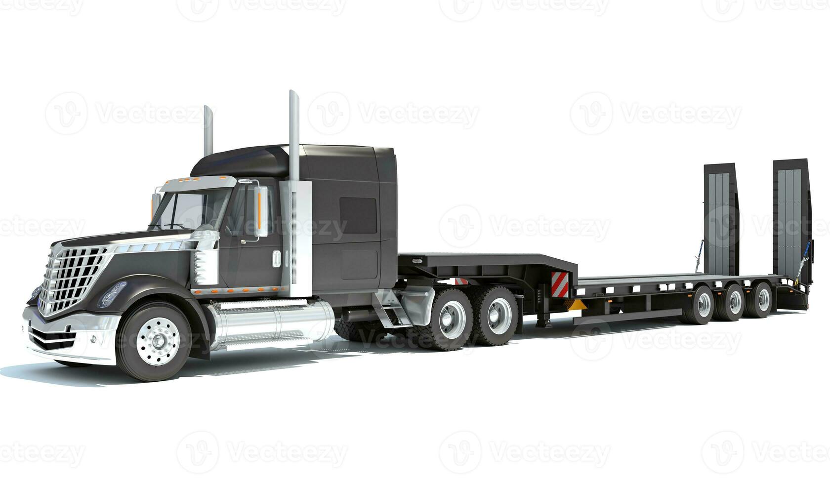 Truck with flatbed trailer 3D rendering on white background photo