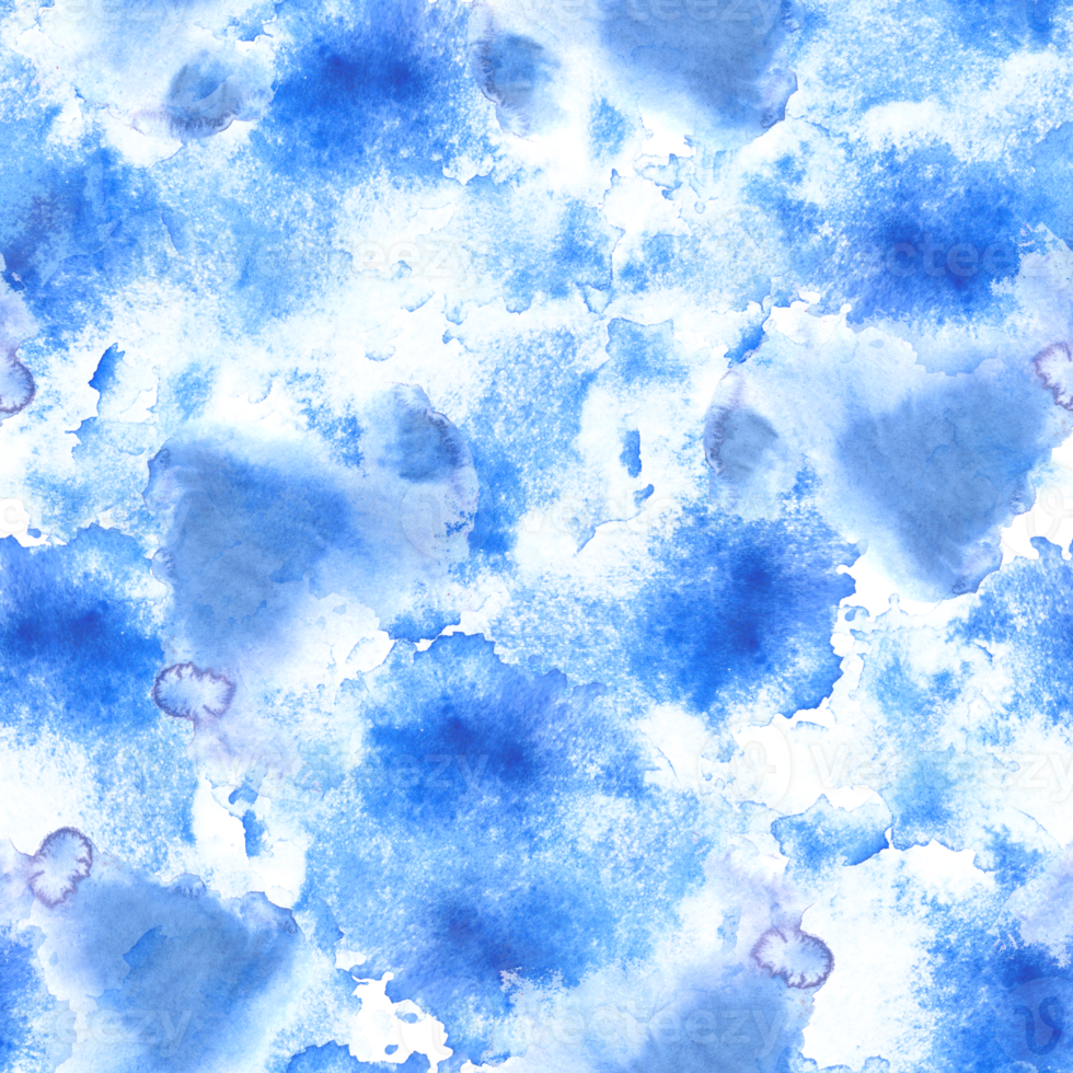 Watercolor Seamless Pattern Hand painted illustration. Abstract blue spots and splashes background Universal base for your design of textile, wrapping paper, wallpaper, cover, print png