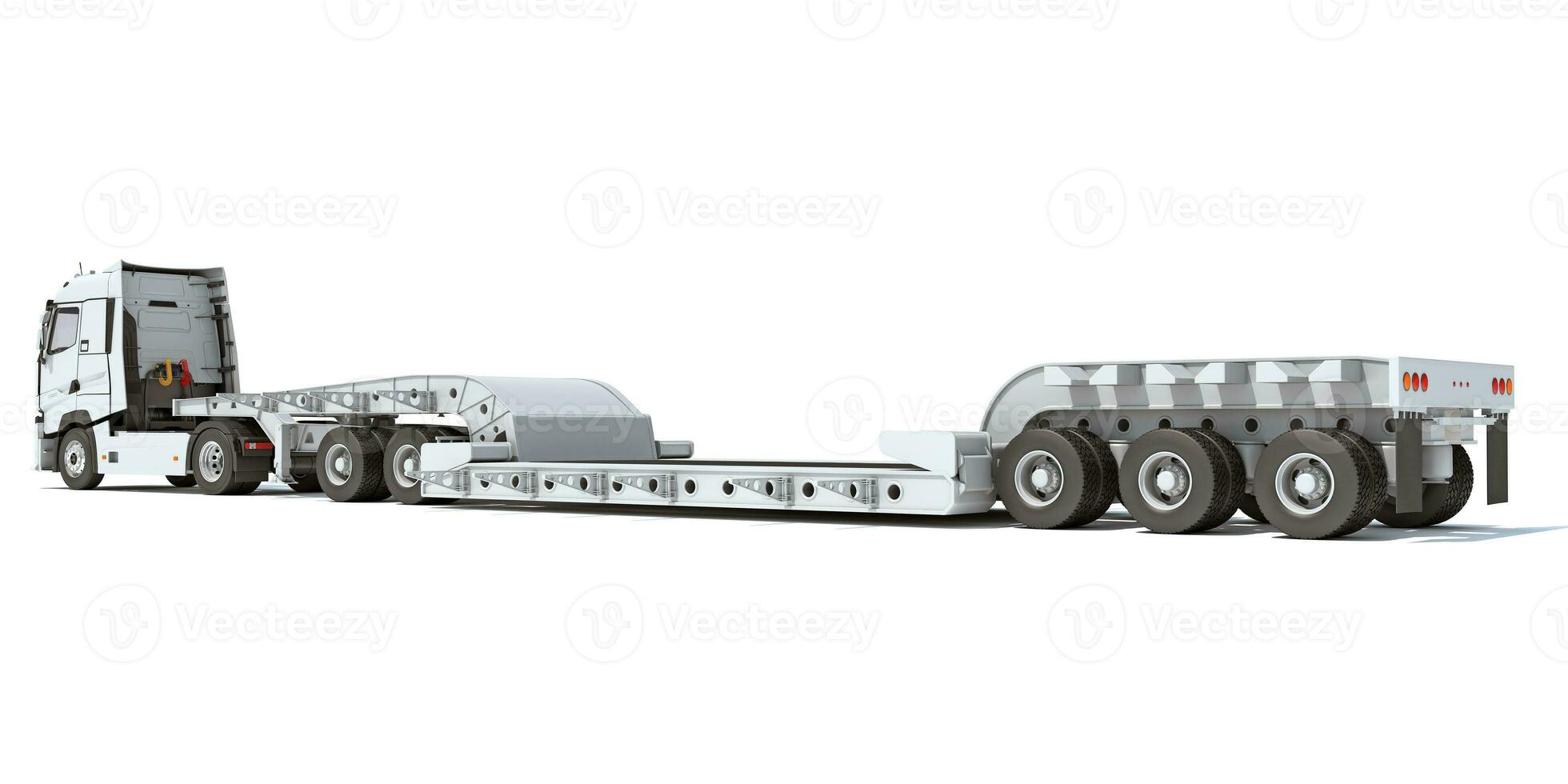 White Truck with Lowboy Trailer 3D rendering photo